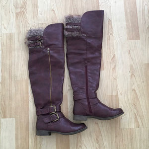 JustFab size 6 red brown over the knee boots
